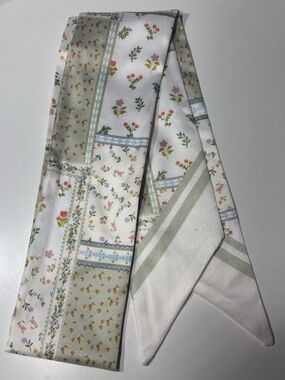 New Twilly Floral Patchwork Silk Scarf in Soft Green and Cream
